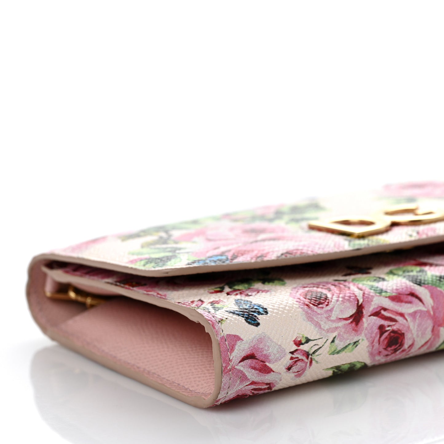 Dauphine Rose Print Wallet On Chain Pink