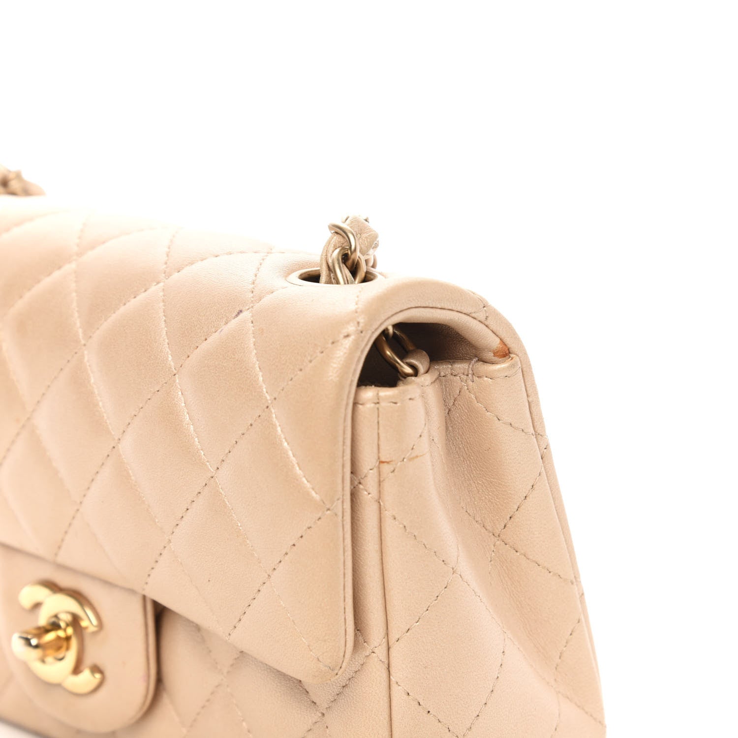 Chanel Metallic Lambskin Quilted Mini Rectangular Flap Beige 12 of 14