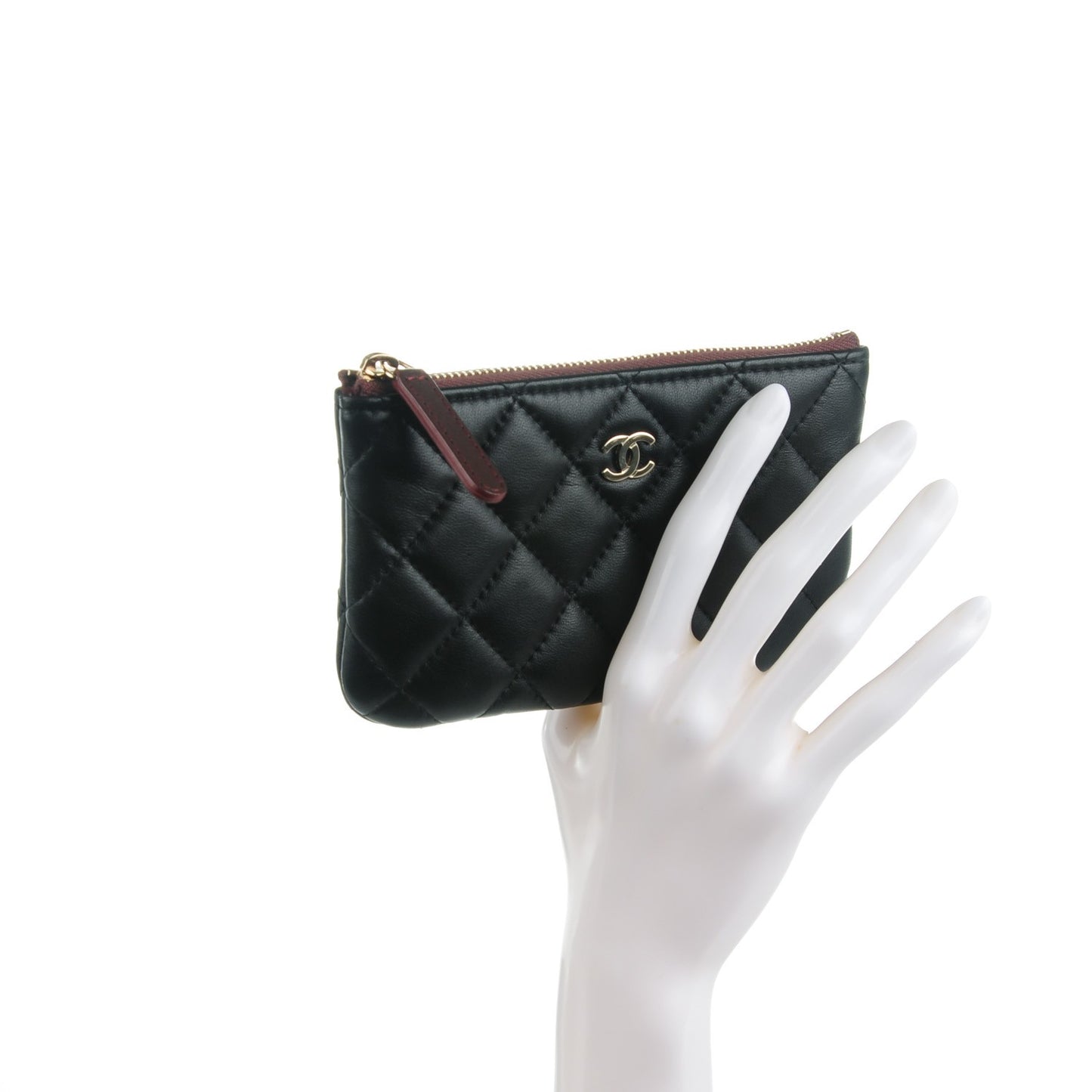 Lambskin Quilted Small Cosmetic Case Black