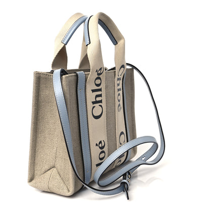 Chloe Cotton Calfskin Small Woody Ribbon Tote With Strap Light Blue 3 of 11