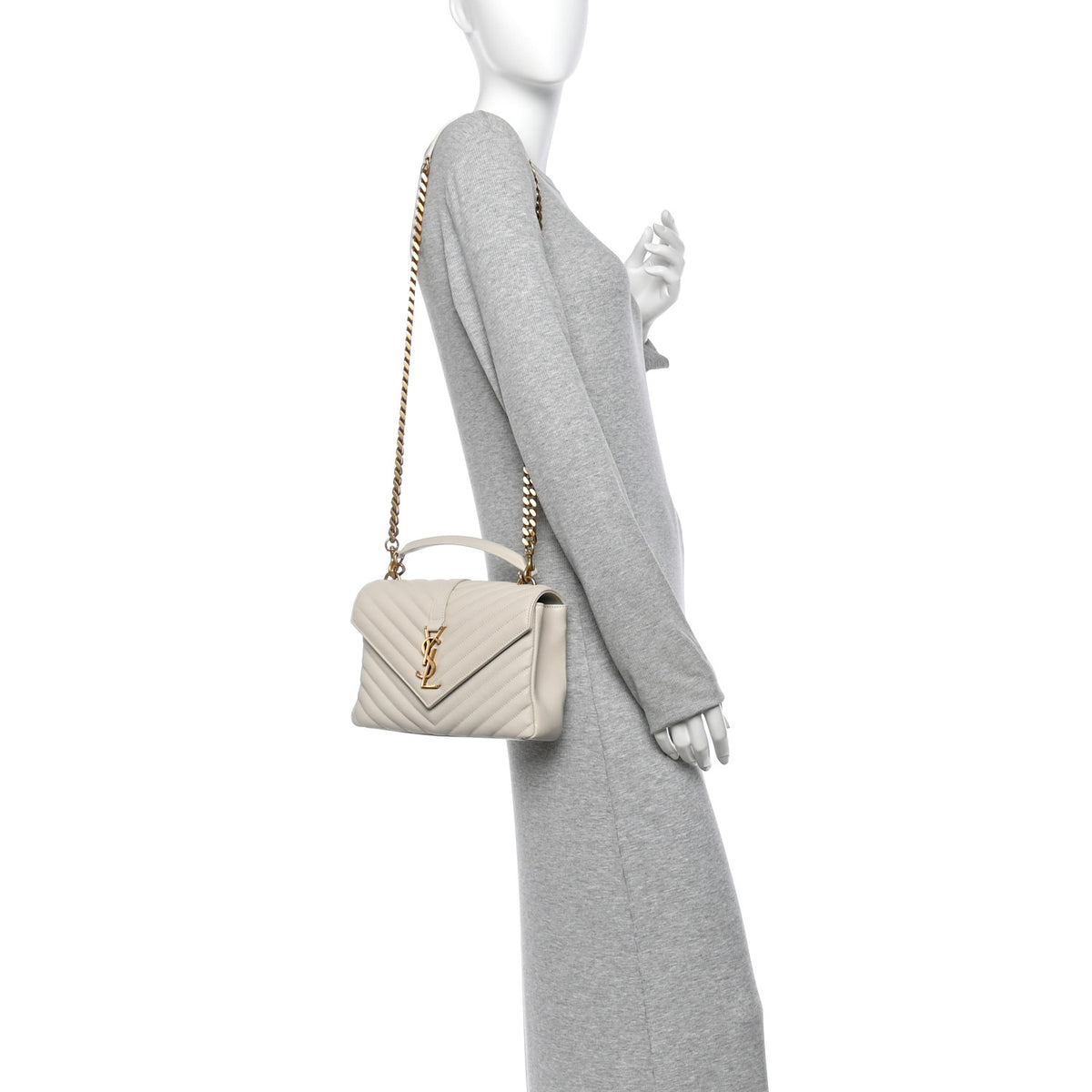 Saint Laurent Sheepskin Matelasse Chevron Monogram Medium College Bag Crema Soft 2 of 12