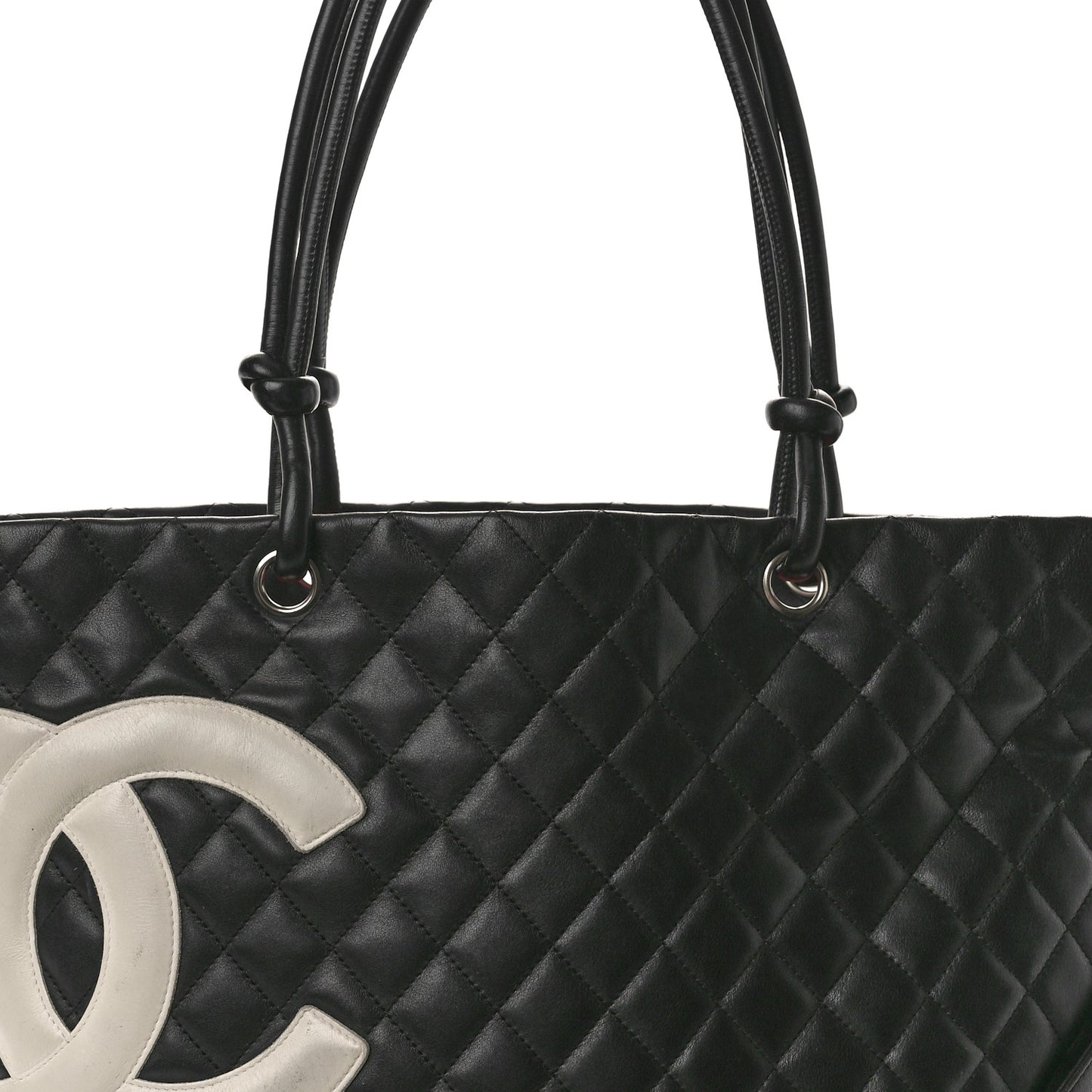 Calfskin Quilted Large Cambon Tote Black White