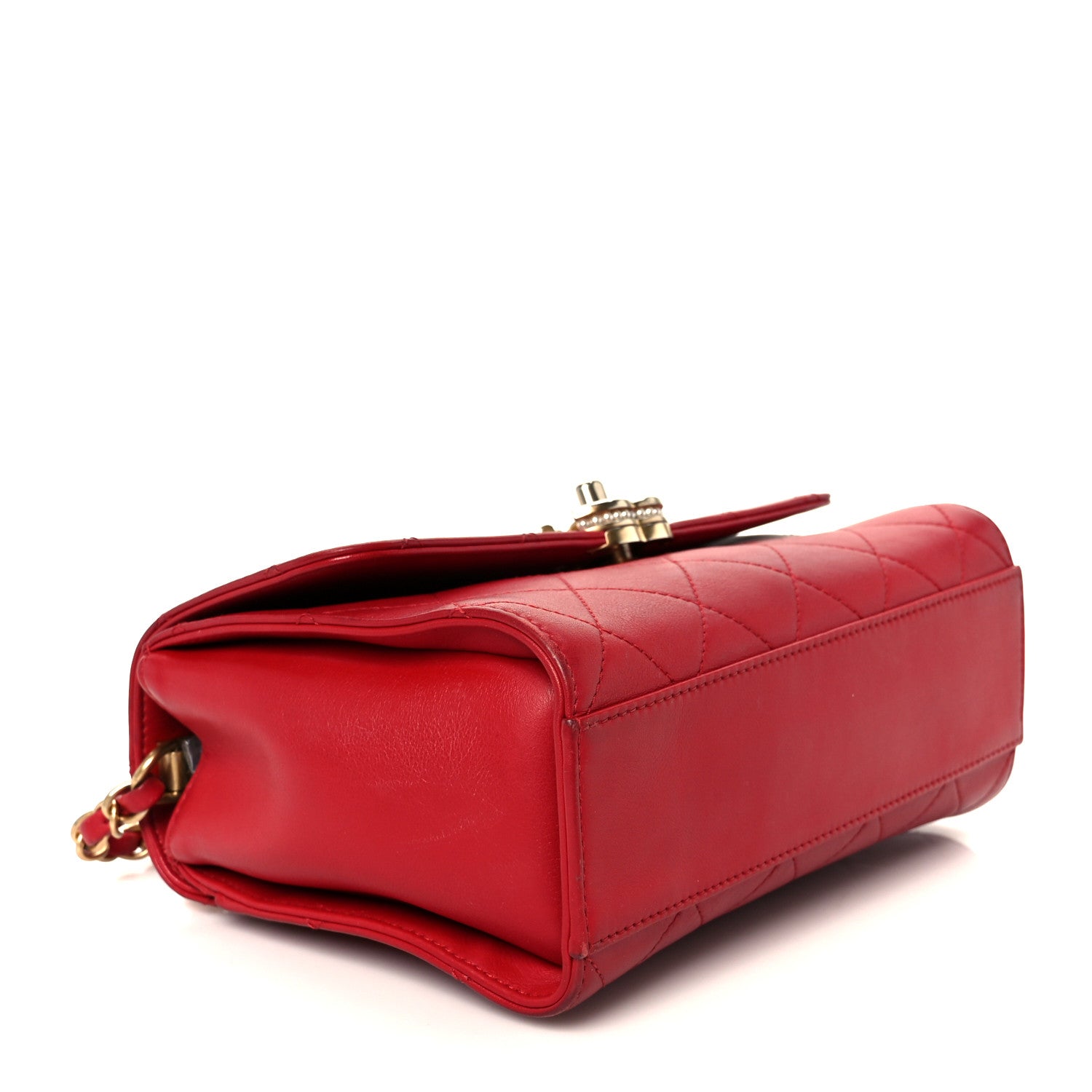 Chanel Lambskin Stitched Pearl Logo Top Handle Flap Red 4 of 11