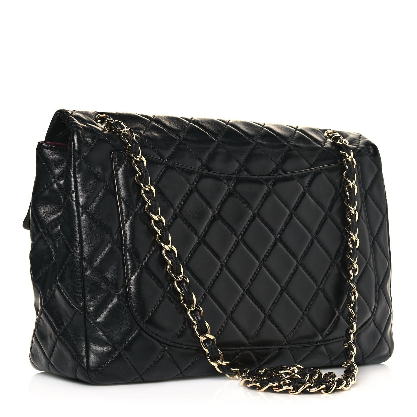Washed Lambskin Quilted Maxi Single Flap Black