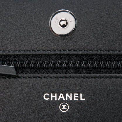 Chanel Calfskin Painted Chevron Embossed Boy Wallet On Chain WOC Black 6 of 9
