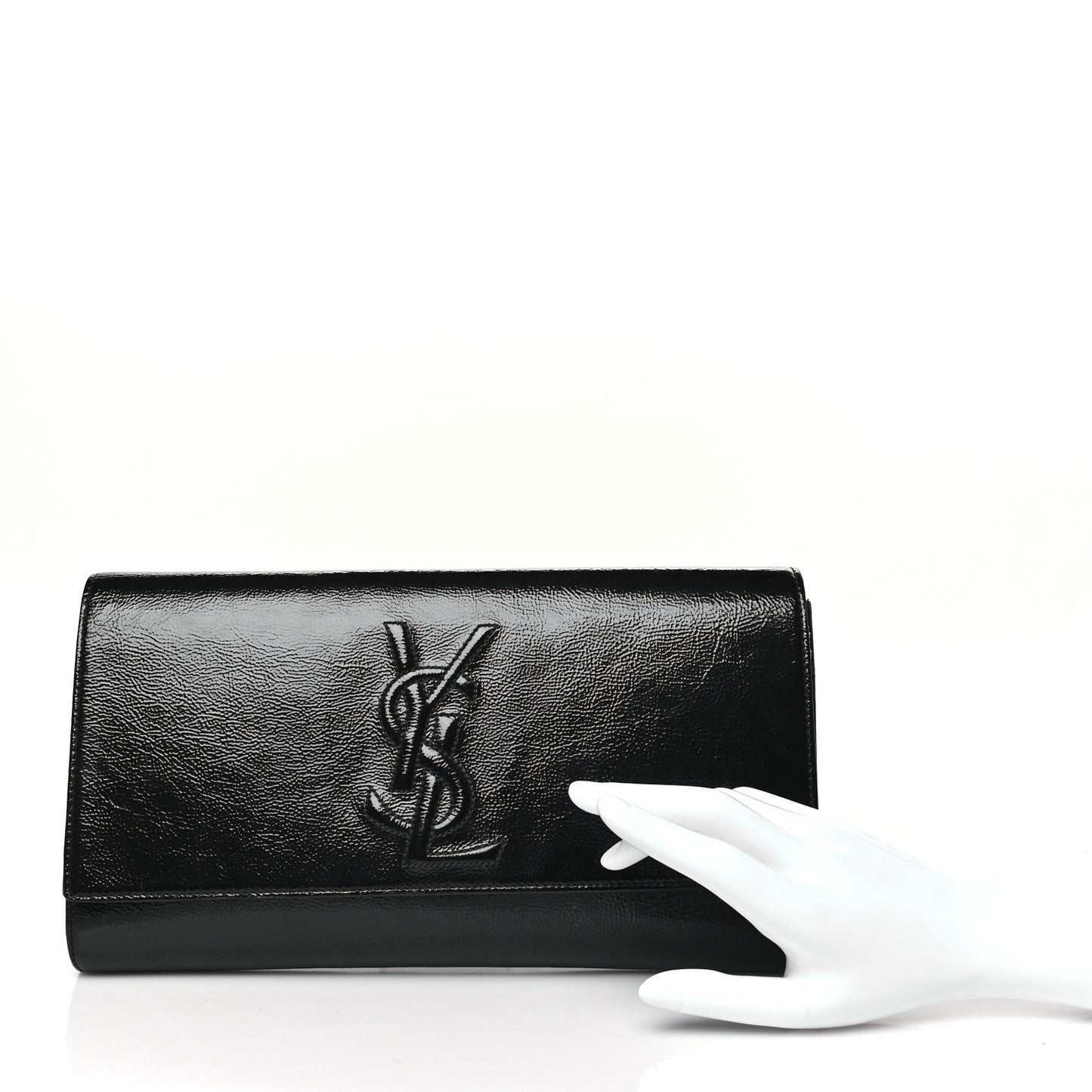 Textured Patent Monogram Large Belle De Jour Clutch Black