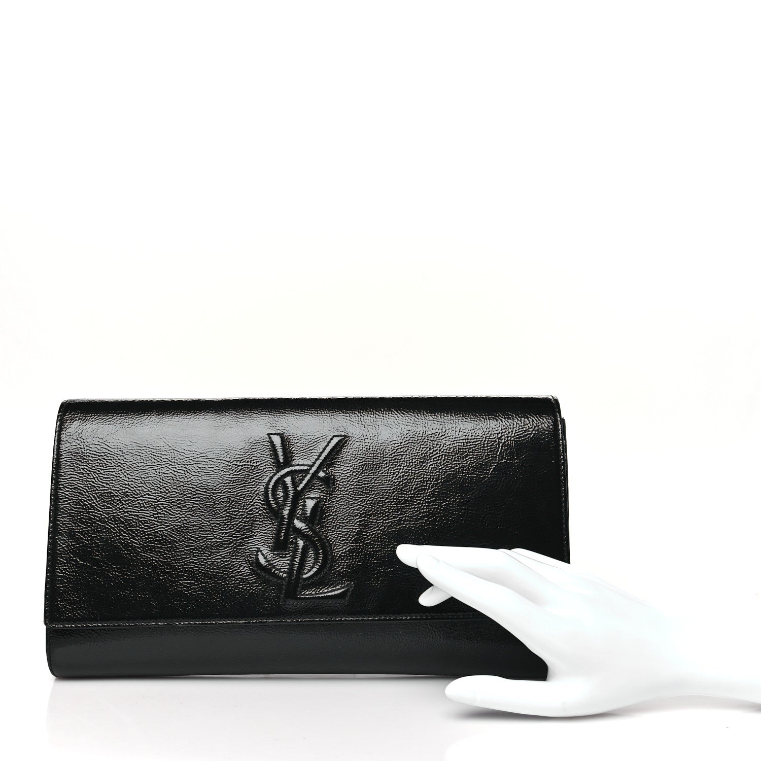 Saint Laurent Textured Patent Monogram Large Belle De Jour Clutch Black 2 of 9