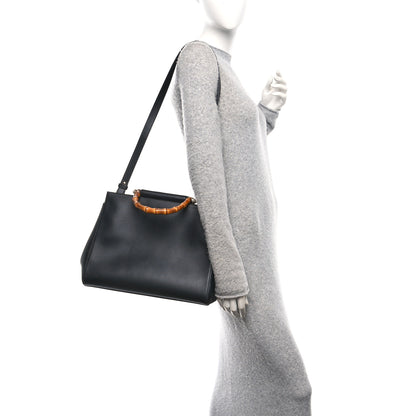 Gucci Nappa Bamboo Medium Nymphaea Top Handle Bag Black 2 of 10