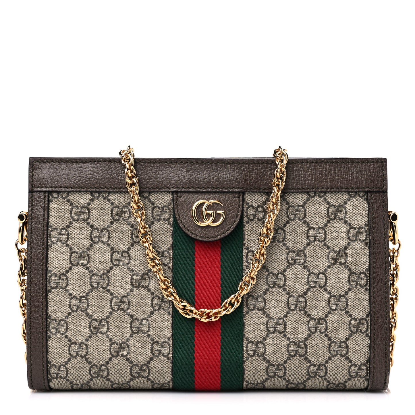 GG Supreme Monogram Web Small Ophidia Chain Shoulder Bag Brown