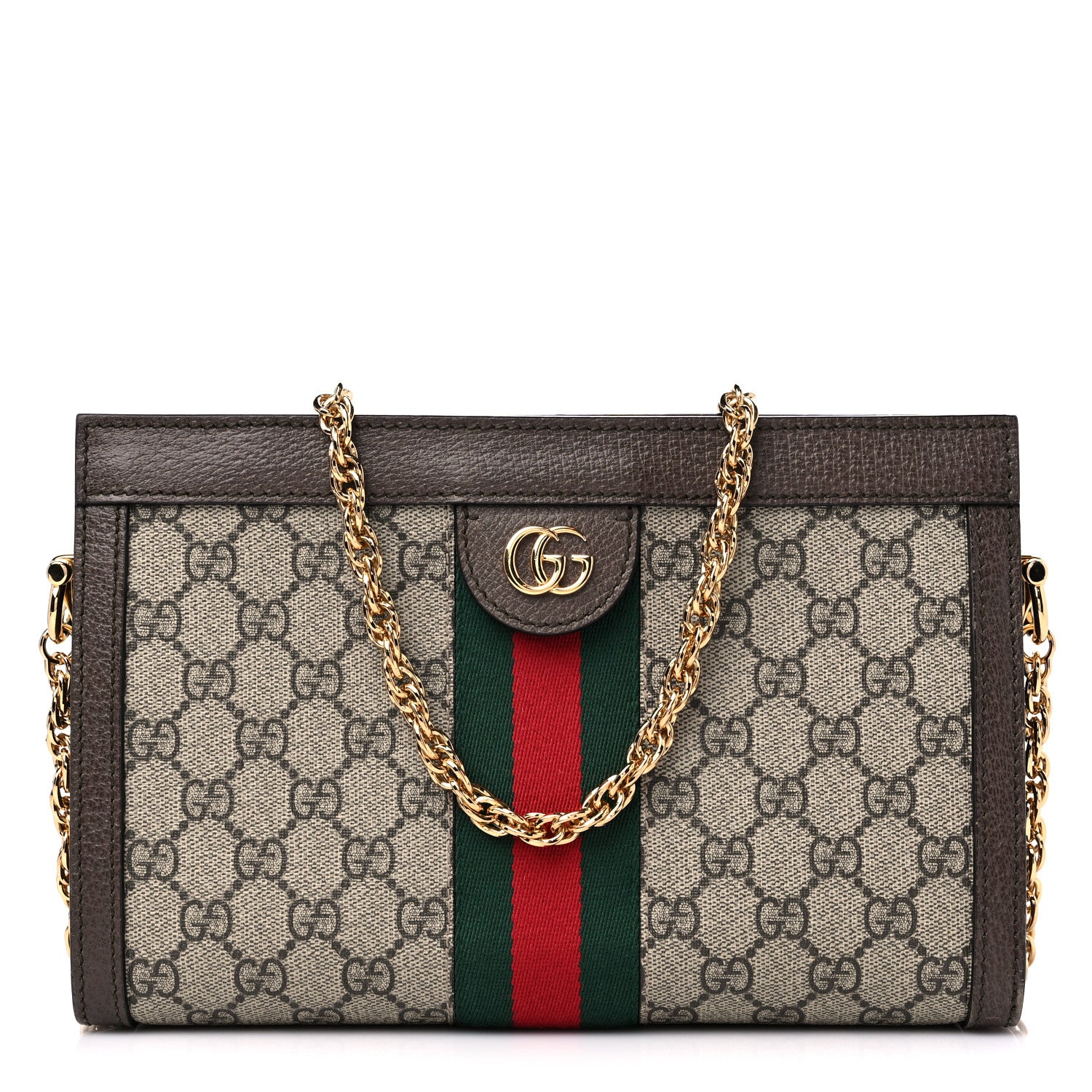 Gucci GG Supreme Monogram Web Small Ophidia Chain Shoulder Bag Brown 1 of 17