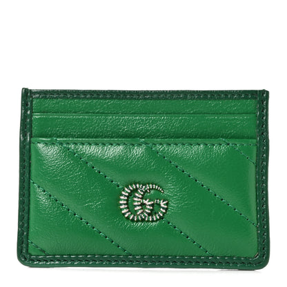 Gucci Azalea Calfskin Enamel Matelasse Diagonal Torchon GG Marmont Card Holder New Shamarock Emerald 1 of 18