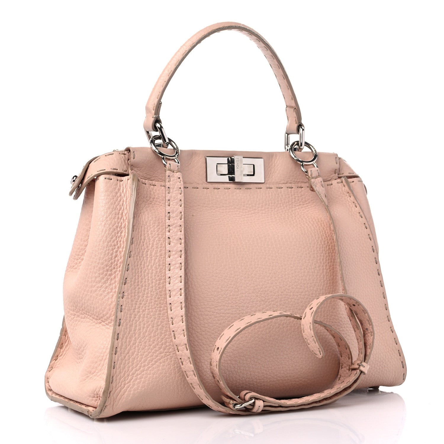 Fendi Cuoio Romano Selleria Bi-Color Medium Peekaboo Iconic Satchel Rosa Plaster Pesca 3 of 18