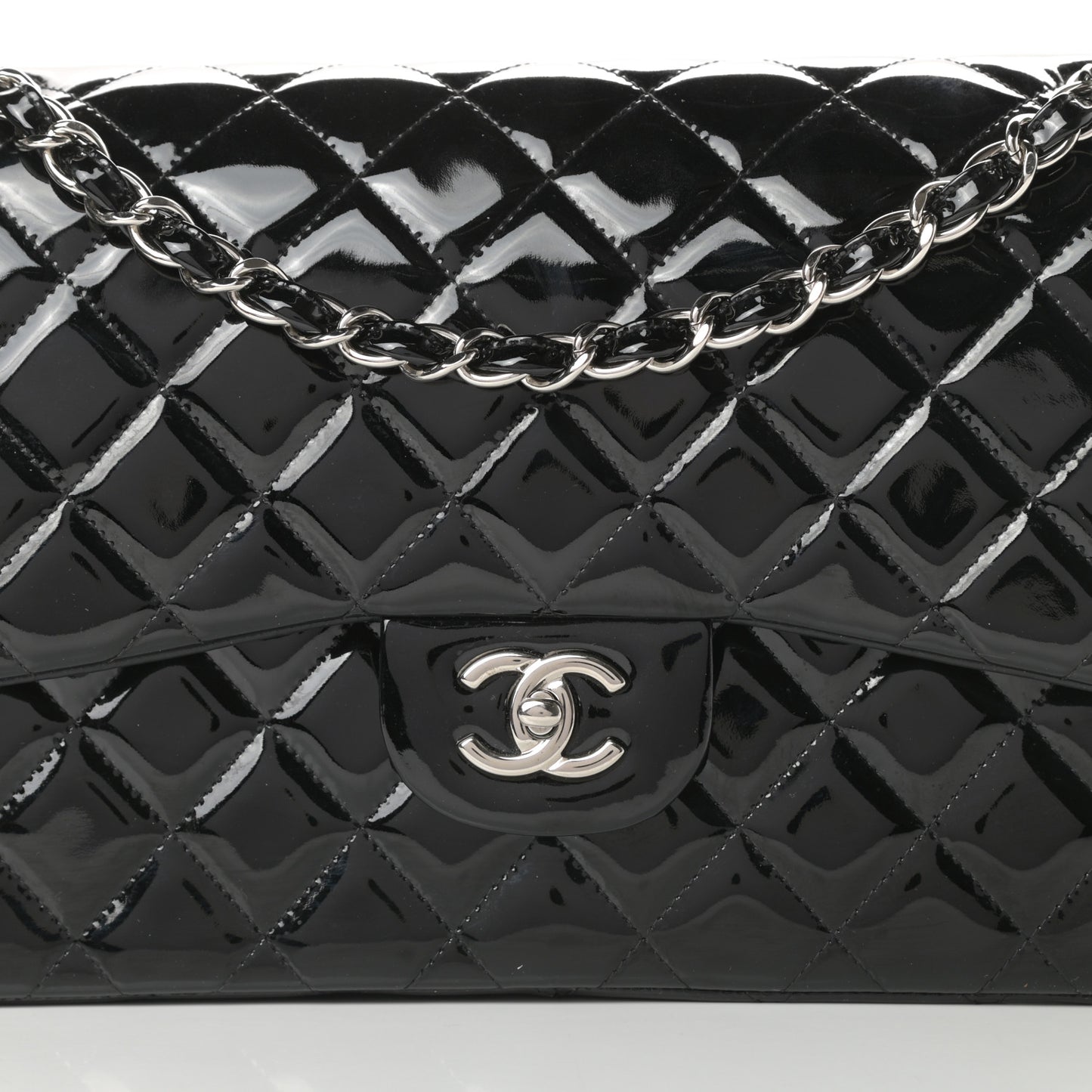 Patent Quilted Jumbo Double Flap Black