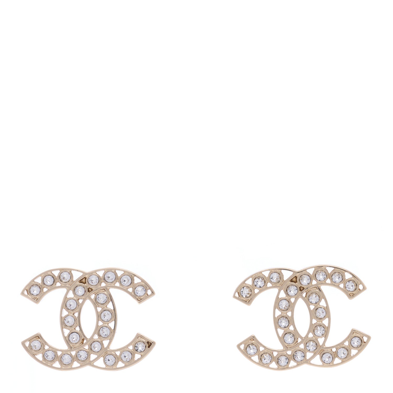 Chanel Metal Crystal Large CC Earrings Light Gold 1 of 3