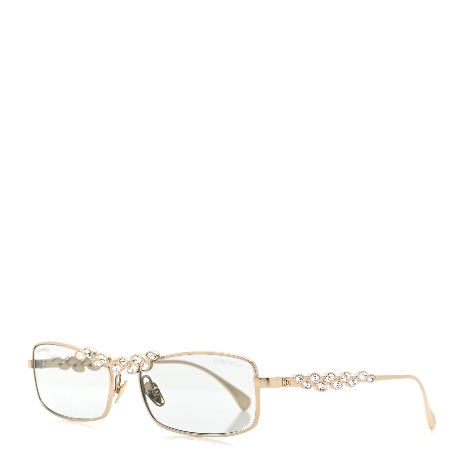 Chanel Metal Crystal Sparkling Wheat Rectangle Sunglasses 71584 Gold 1 of 7