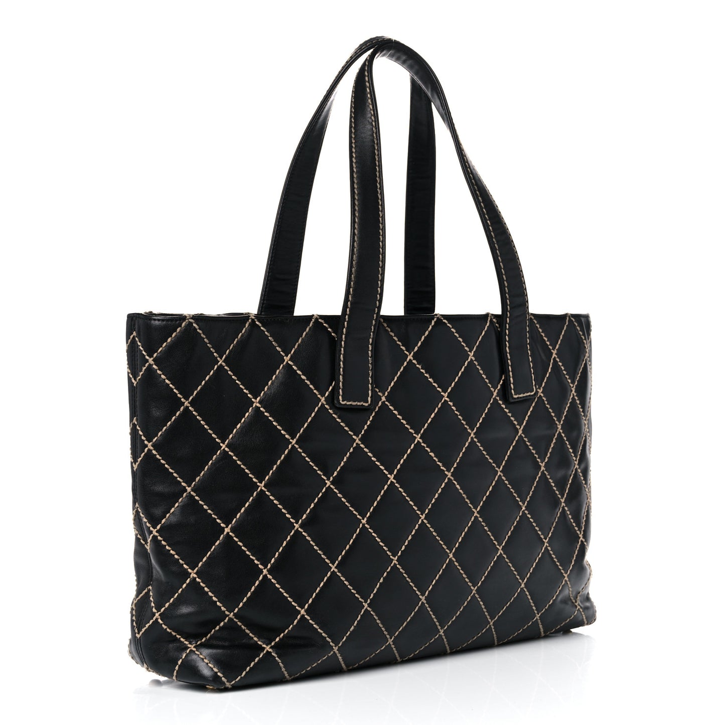 Calfskin Wild Stitch Large Tote Black
