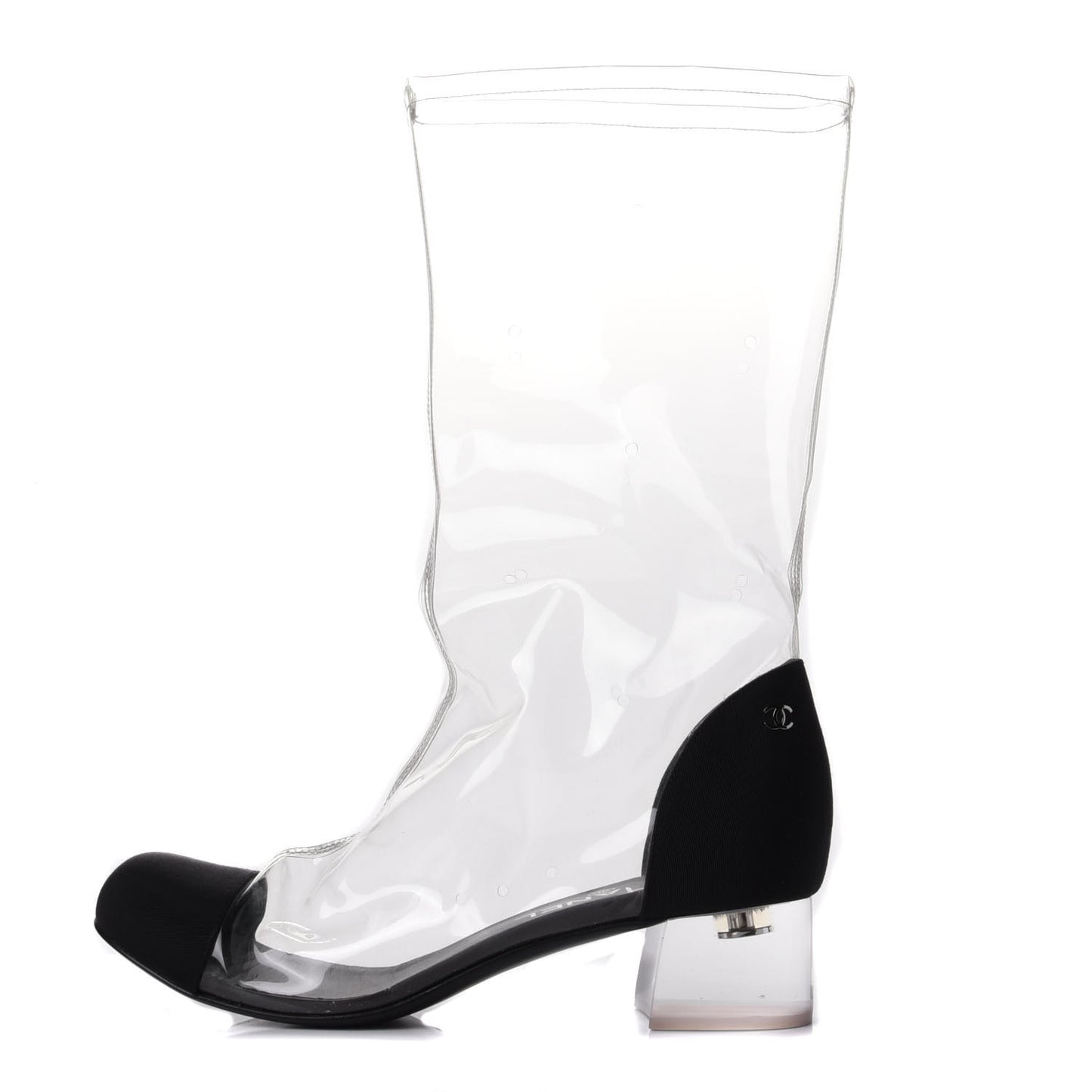 PVC Grosgrain High Boots 38.5 Transparent Black