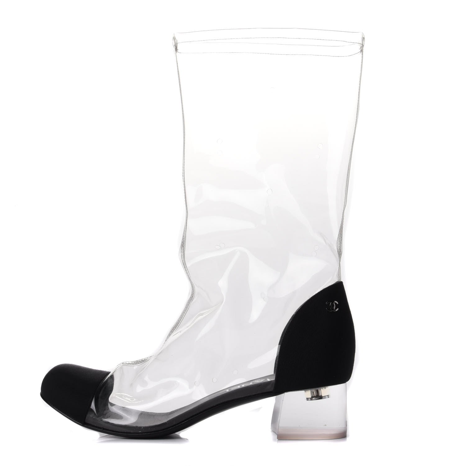 Chanel PVC Grosgrain High Boots 38.5 Transparent Black 1 of 9