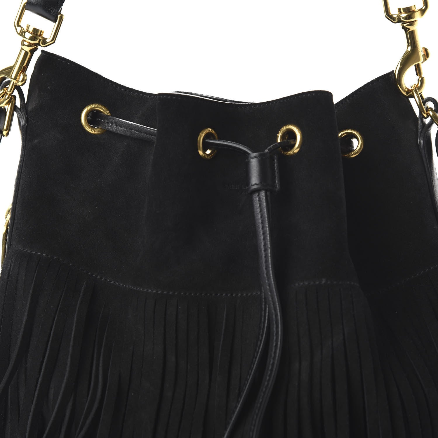 Saint Laurent Suede Calfskin Small Emmanuelle Fringe Bucket Bag Black 10 of 10