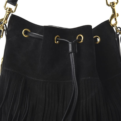 Saint Laurent Suede Calfskin Small Emmanuelle Fringe Bucket Bag Black 10 of 10