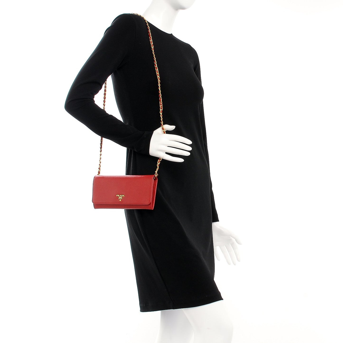 Saffiano Metal Oro Chain Wallet Fuoco