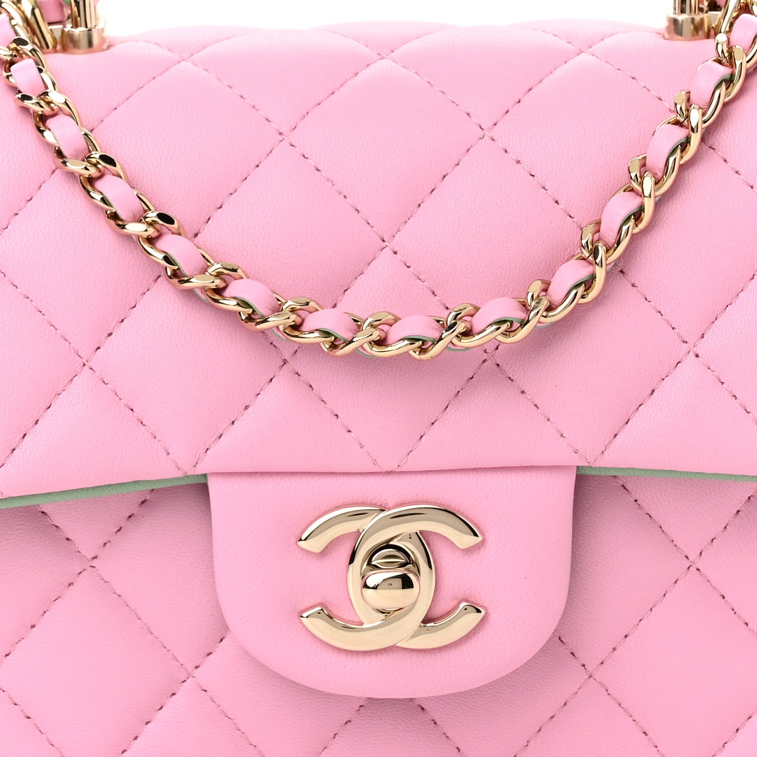 Chanel Lambskin Quilted Mini Top Handle Rectangular Flap Lilac Light Green 8 of 10