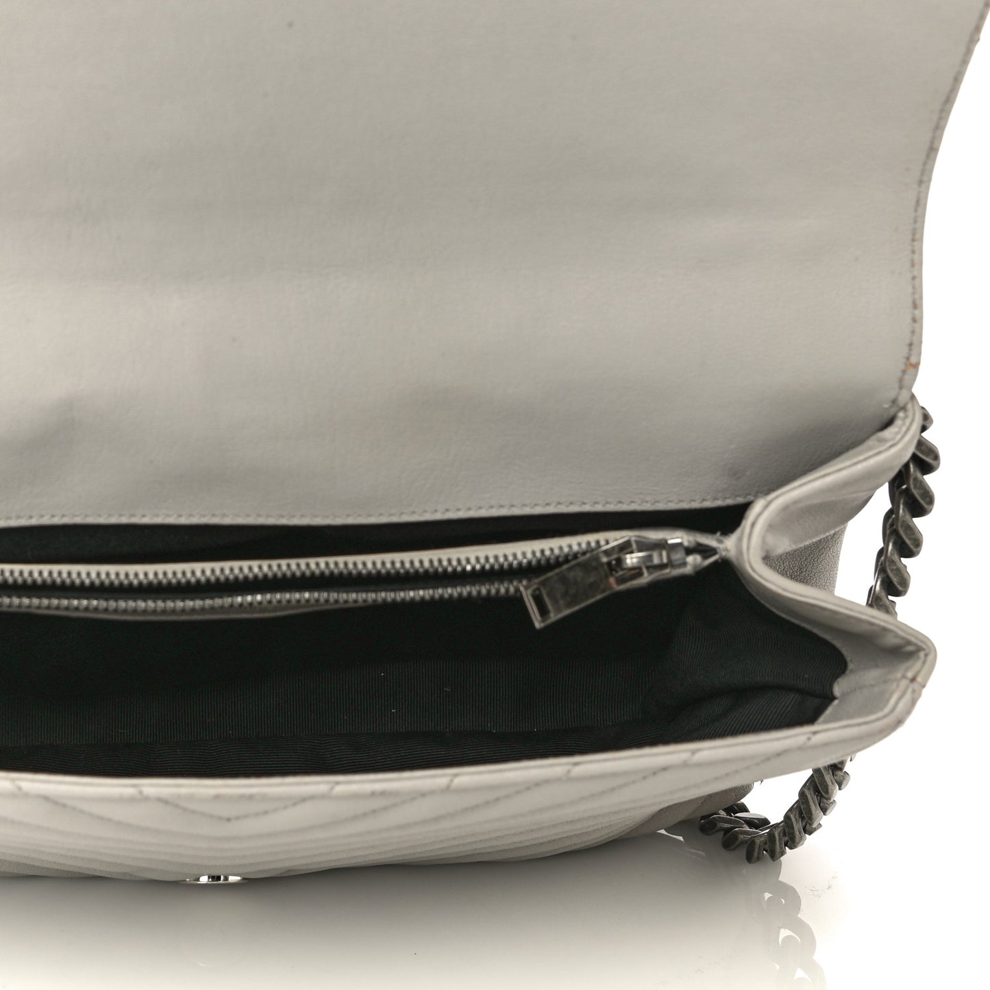 Sheepskin Matelasse Large Monogram College Satchel Light Grey