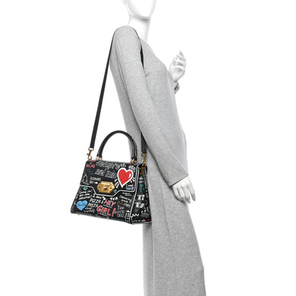 Dolce & Gabbana Calfskin Welcome Graffiti Printed Satchel Black 2 of 10