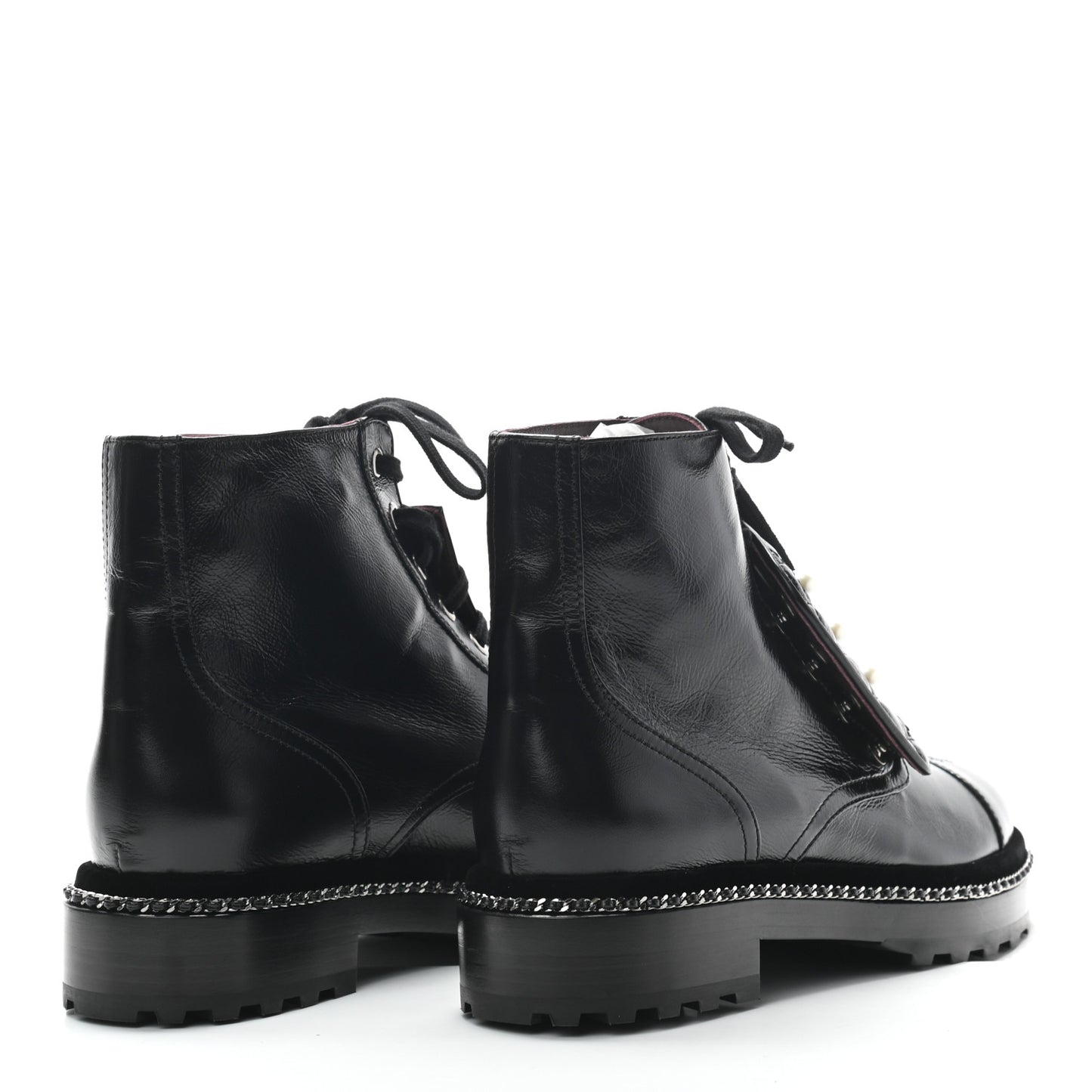 Crackled Calfskin Velvet Pearl Combat Short Boots 39 Black