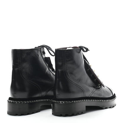 Chanel Crackled Calfskin Velvet Pearl Combat Short Boots 39 Black 4 of 8