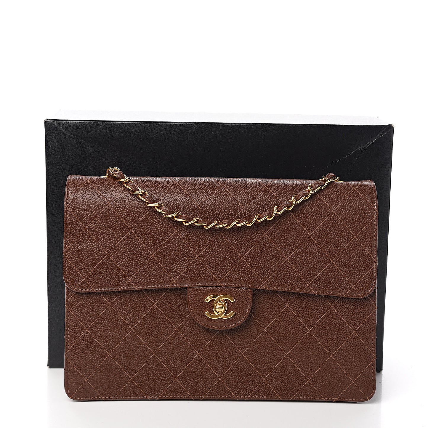 Caviar Stitch Jumbo Single Flap Brown