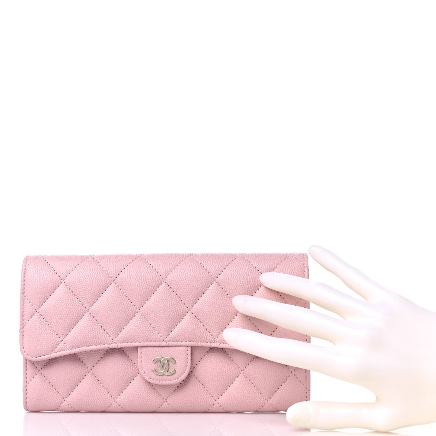 Caviar Quilted Large Gusset Flap Wallet Light Pink