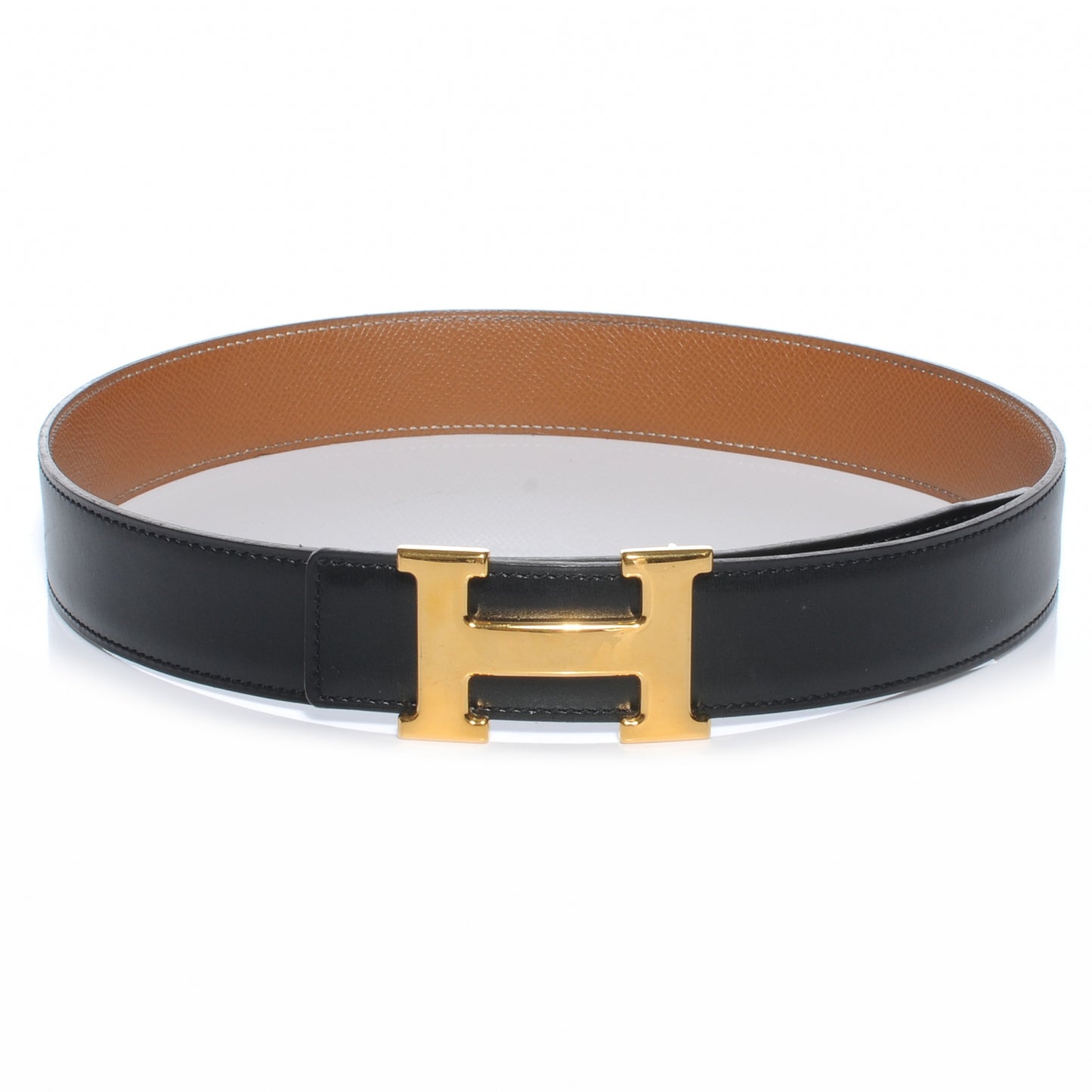 Box Courchevel Reversible Constance 32mm H Belt Noir Gold 70