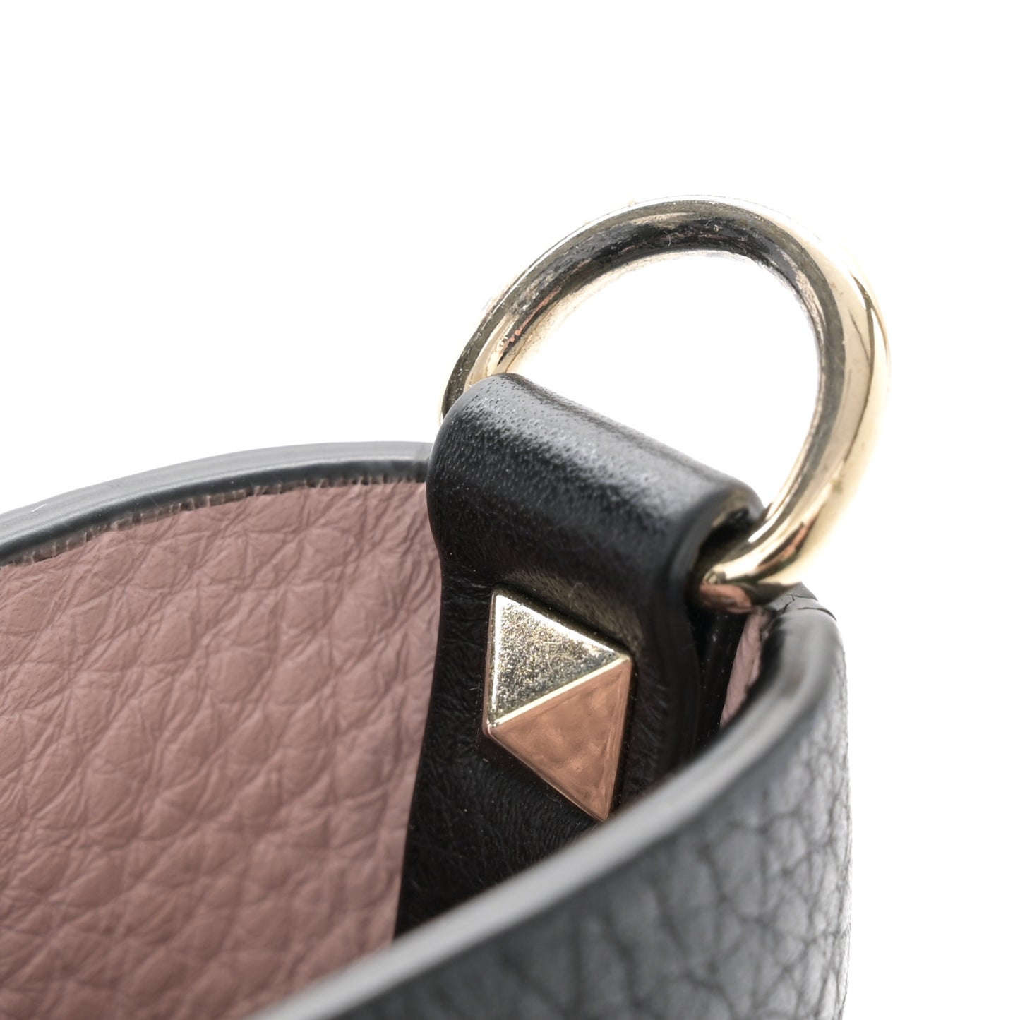 Grained Calfskin Small Rockstud Flip Lock Tote Black Rose Quartz