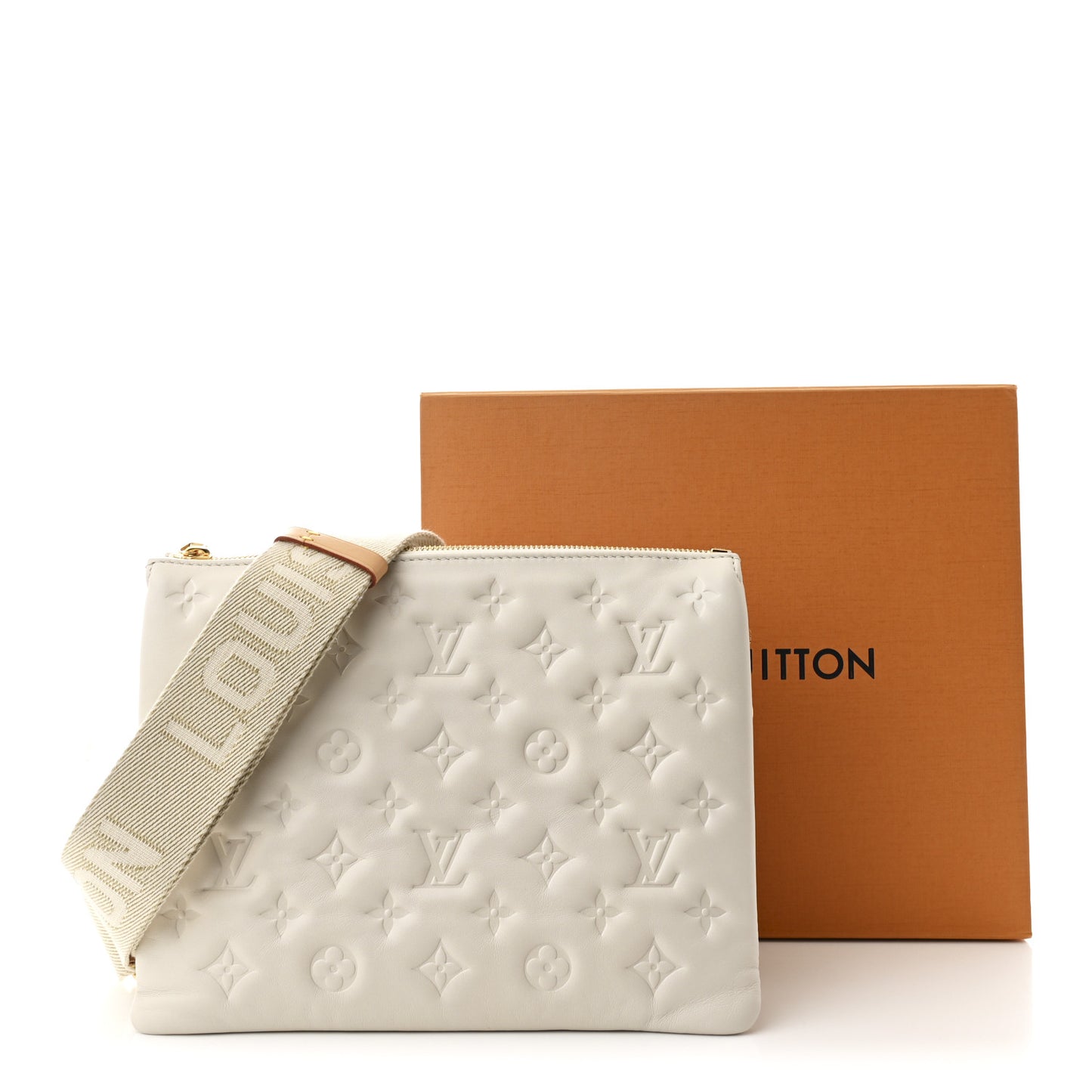 Lambskin Embossed Monogram Coussin PM Cream
