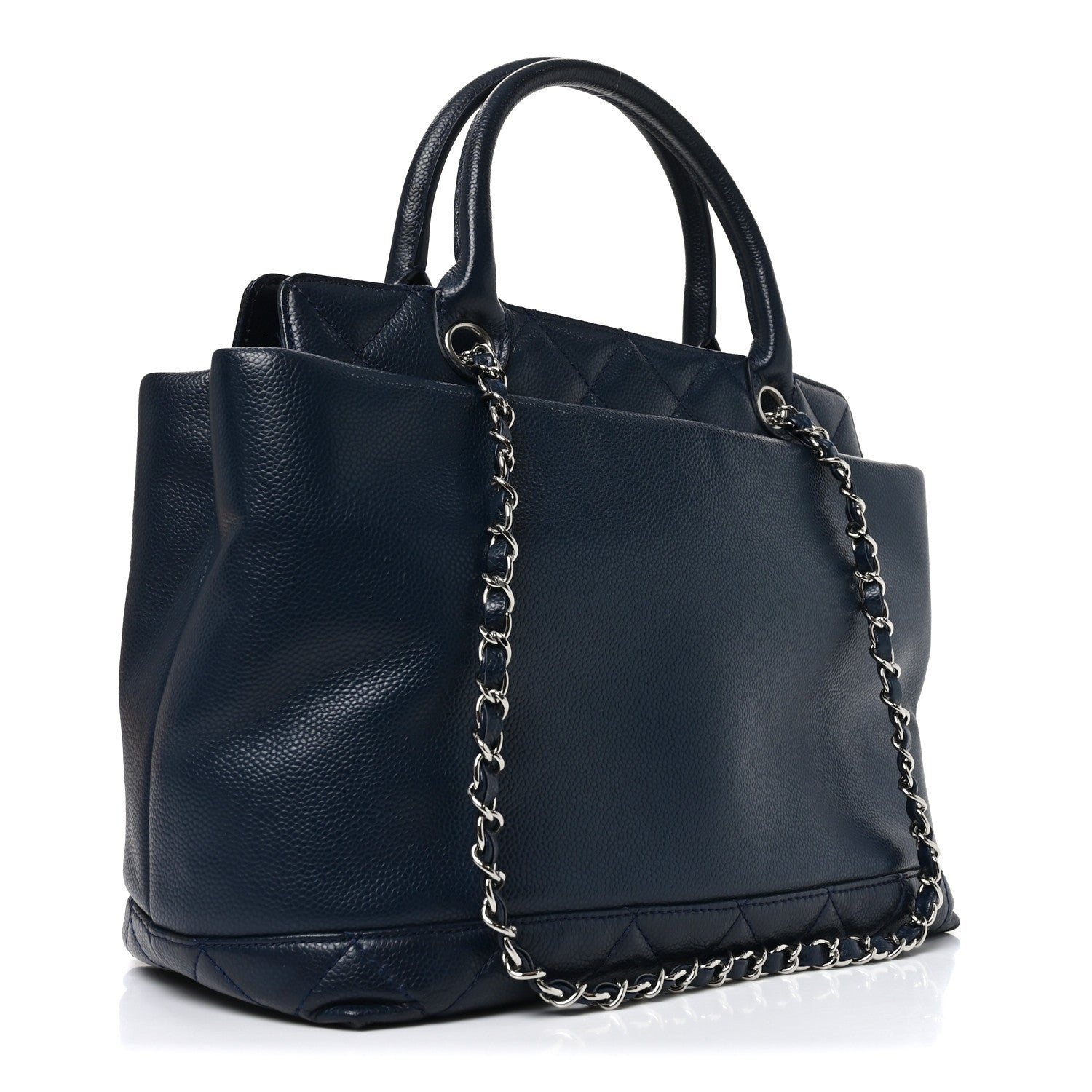 Chanel Soft Caviar CC Medium Top Handle Tote Navy Blue 3 of 12