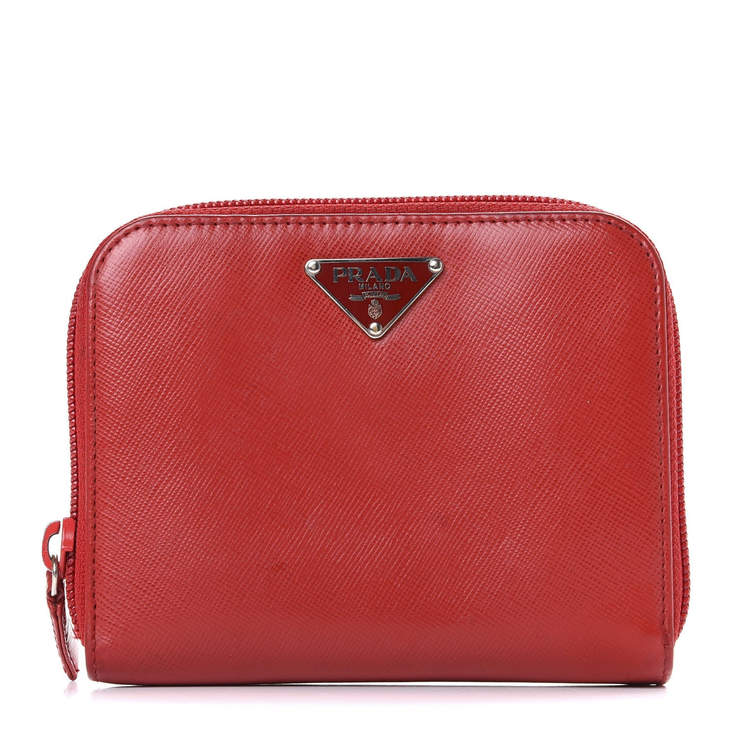 Prada Saffiano Metal Compact Zip Around Wallet Fuoco 1 of 9