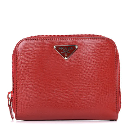 Prada Saffiano Metal Compact Zip Around Wallet Fuoco 1 of 9