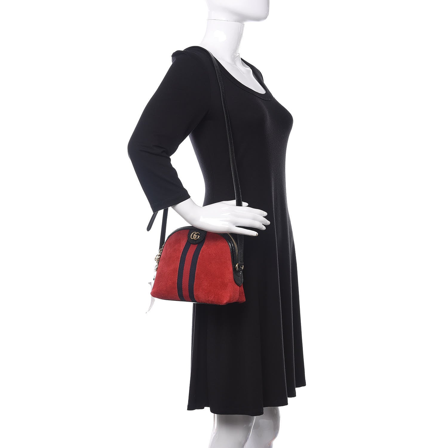 Gucci Suede Patent Web GG Small Ophidia Dome Shoulder Bag Hibiscus Red 3 of 11