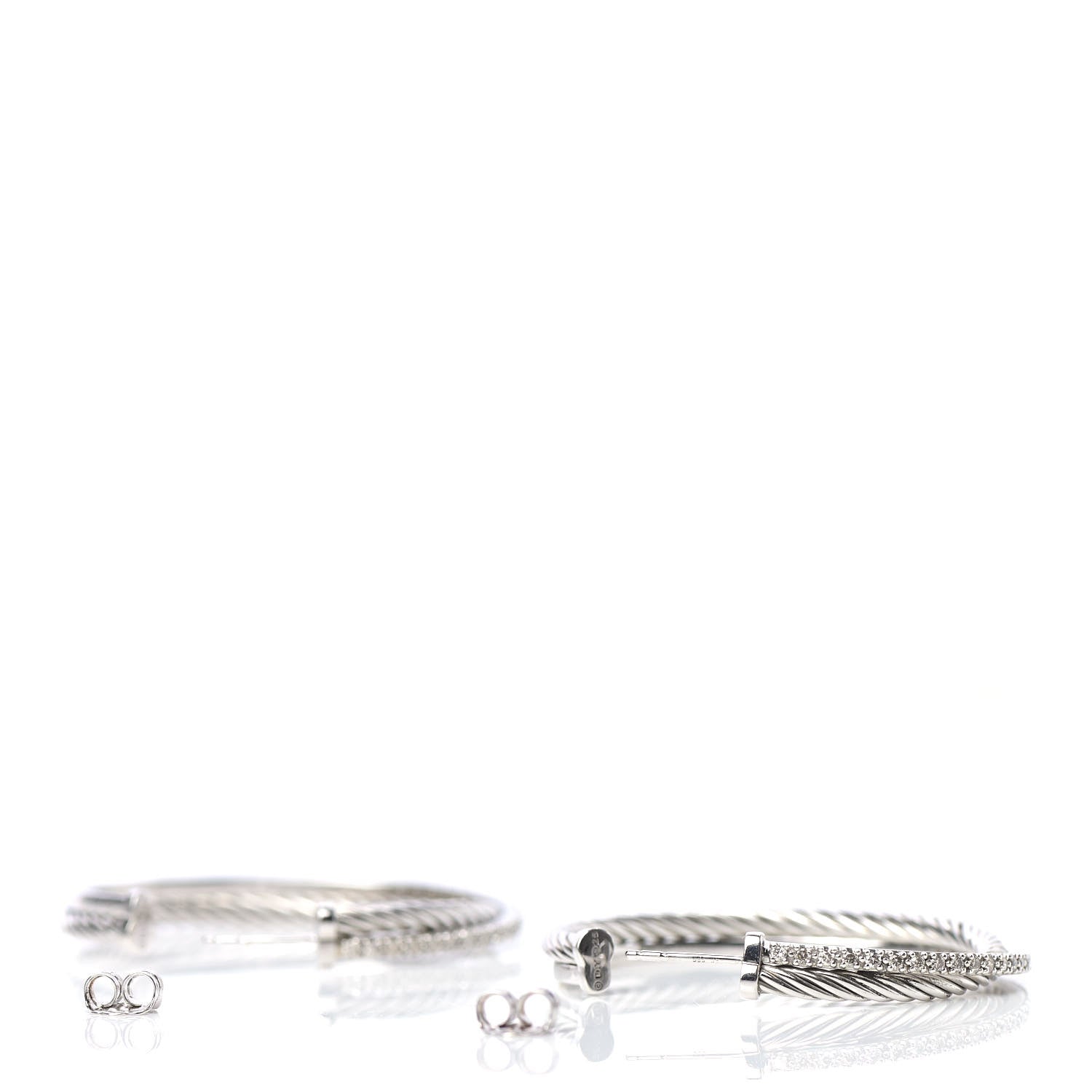 David Yurman Sterling Silver Diamond Extra Large Crossover Hoop Earrings 3 of 5