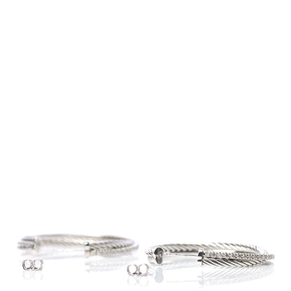 David Yurman Sterling Silver Diamond Extra Large Crossover Hoop Earrings 3 of 5