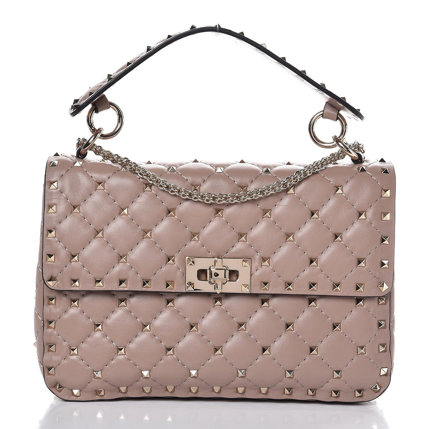 Lambskin Medium Rockstud Spike Shoulder Bag Poudre