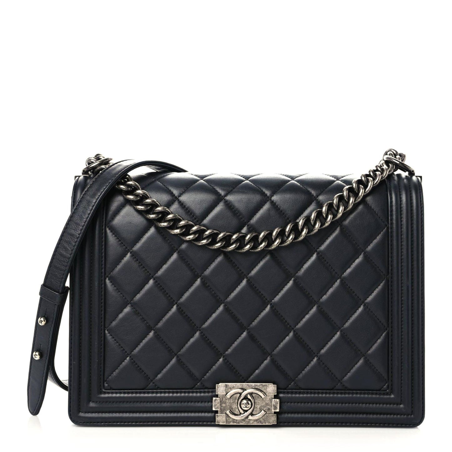 Lambskin Quilted Large Boy Flap Black