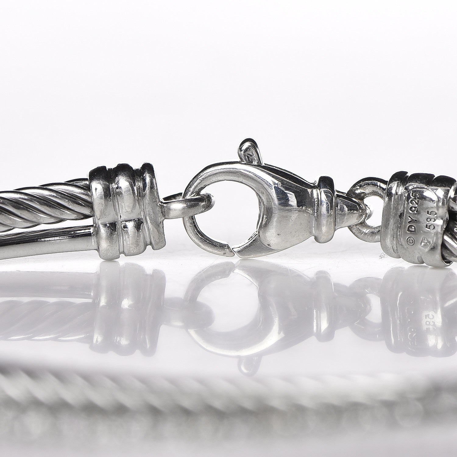 David Yurman Sterling Silver 14K White Gold Diamond 3mm Crossover Bracelet 3 of 4