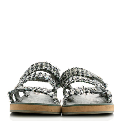 Chanel Tweed Sequin Crystal CC Sandals 40 Blue Multicolor 3 of 12