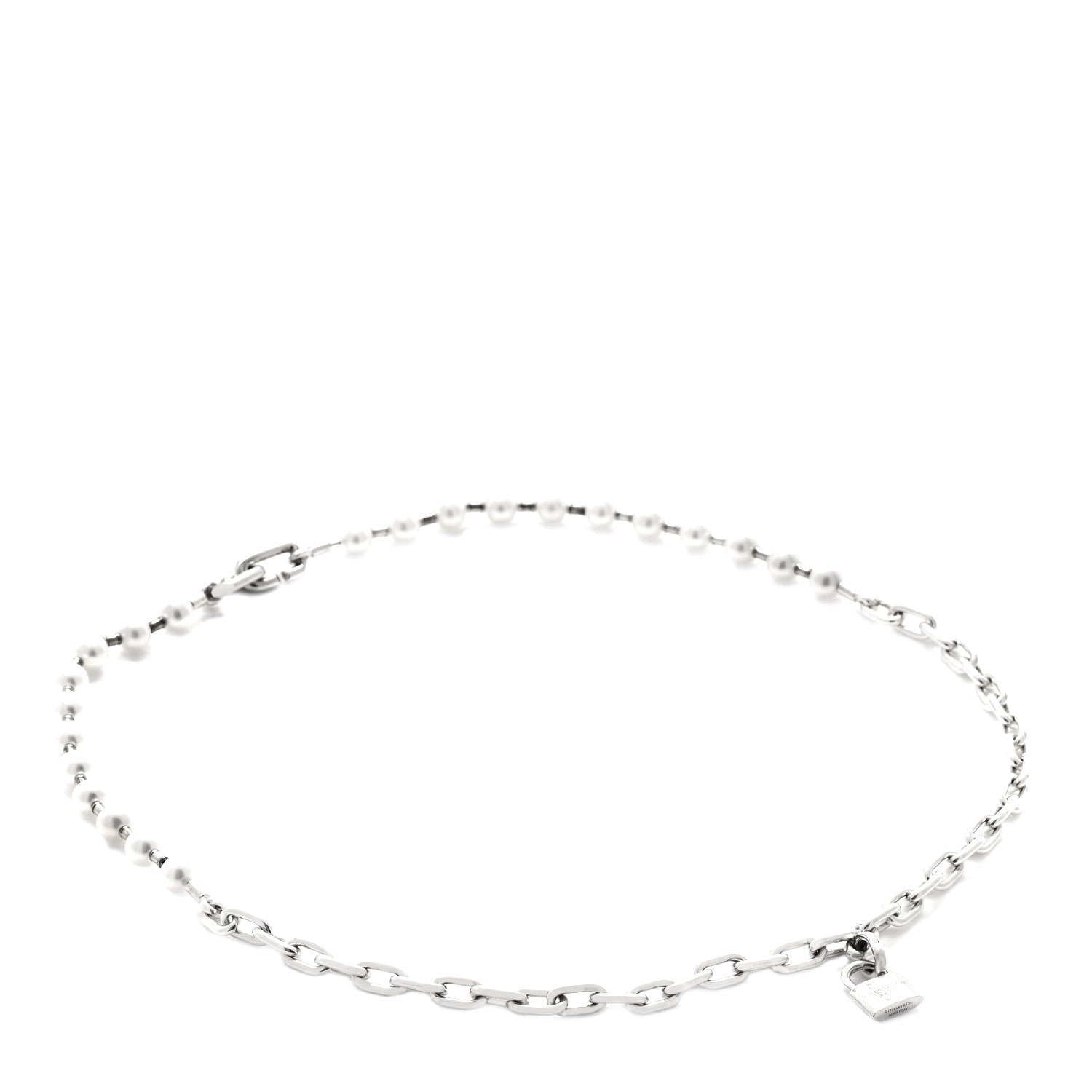 Tiffany Sterling Silver Freshwater Cultured Pearl HardWear Lock Bracelet 1 of 4