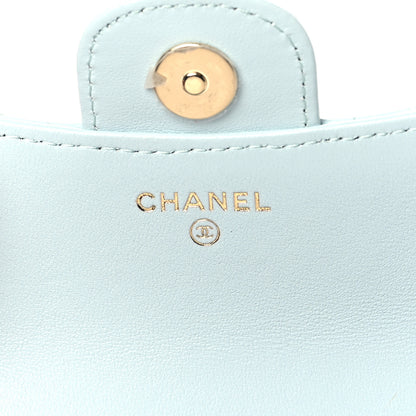 Chanel Lambskin Quilted Top Handle Flap Coin Purse With Chain Light Blue 6 of 11