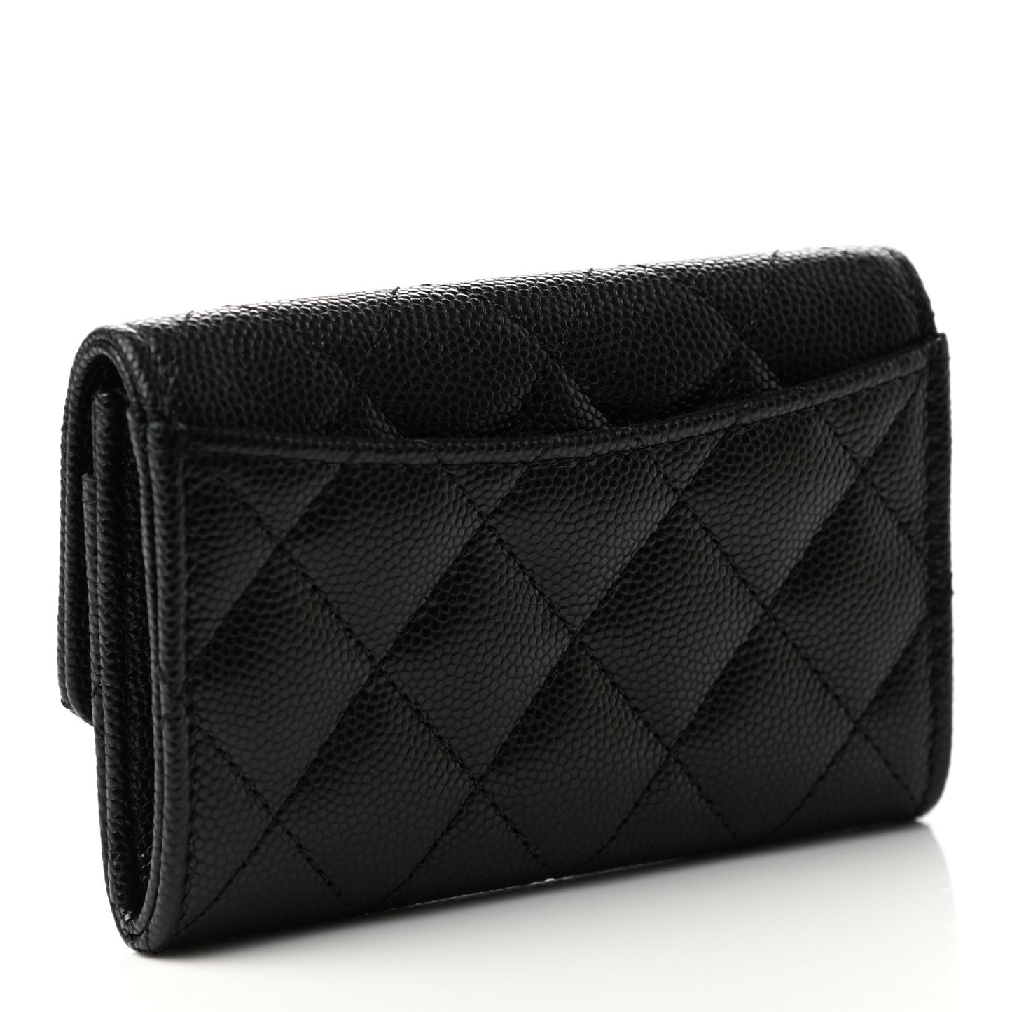 Caviar Quilted Enamel Coco Casino Flap Card Holder Wallet Black