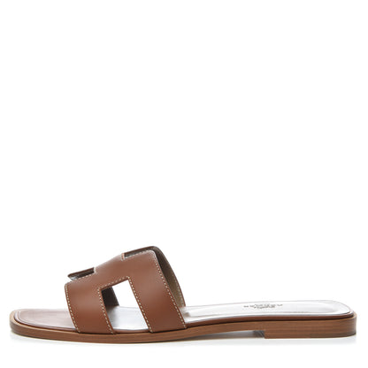 Hermes Box Calfskin Oran Sandals 39 Gold 1 of 12