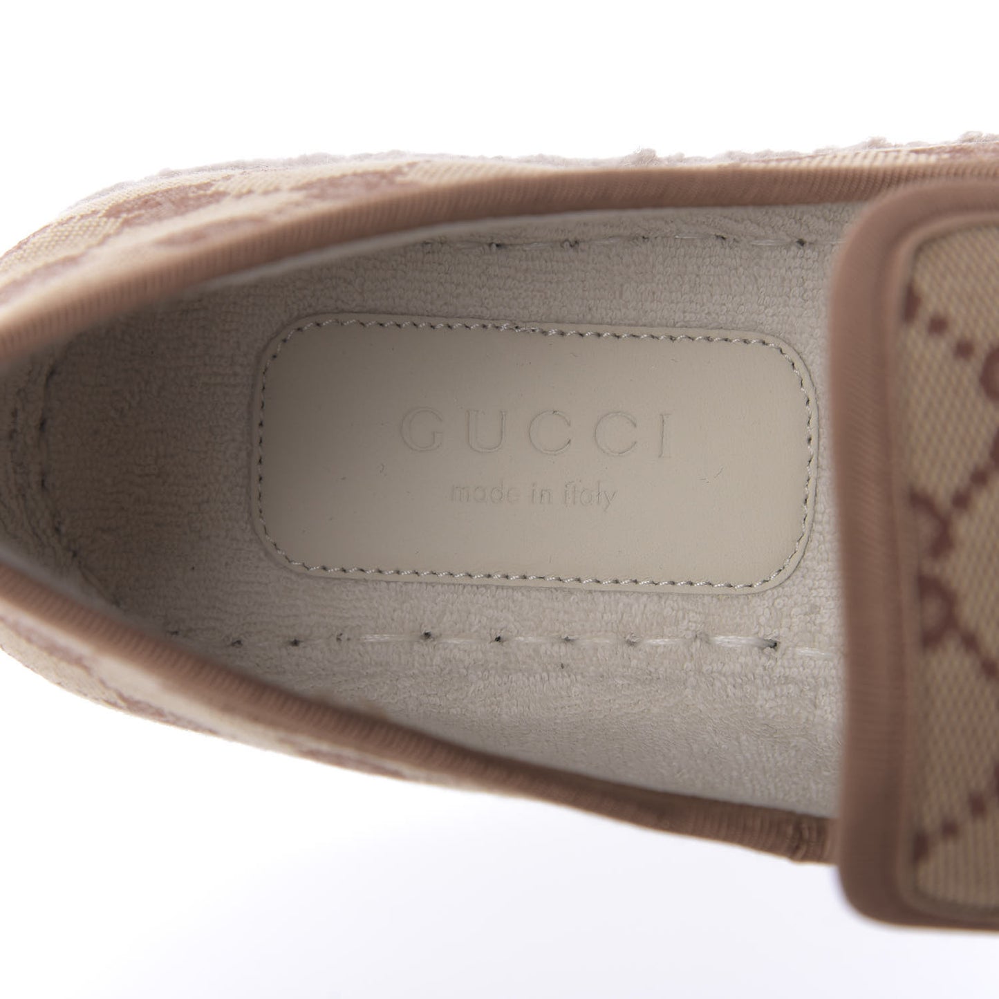 GG Monogram Womens Fria Horsebit Loafers 37.5 Beige Ruggine